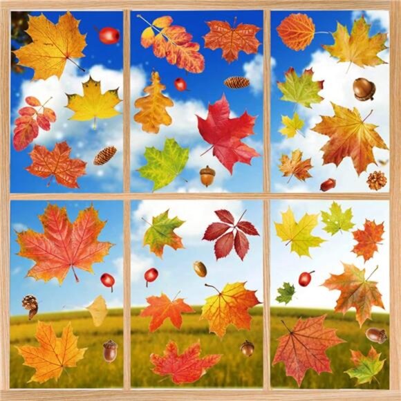 Fall Window Clings 6 Sheet Autumn Window Clings for Glass Autumn Window Stickers - Picture 1 of 7